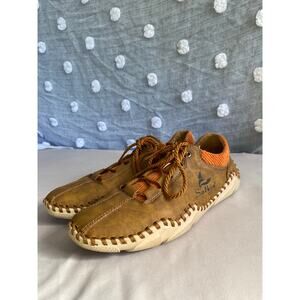 Salkin Men’s Leather Moccasin-Style Shoes Brown Orange Stitching Size 8